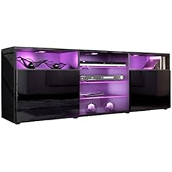 Vladon Meuble TV Bas Granada, Corps en Noir en Haute Brillance/Façades en Noir en Haute Brillance