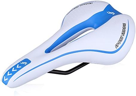 Bike Saddle Mountain Bike Seat Breathable Comfortable Cycling Seat Cushion Pad with Central Relief Zone and Ergonomics Design Fit Bicycle/Bike Seat/Bike Saddle/MTB/Mountain Bike Saddle Elastomer Cushioning (White+Blue)