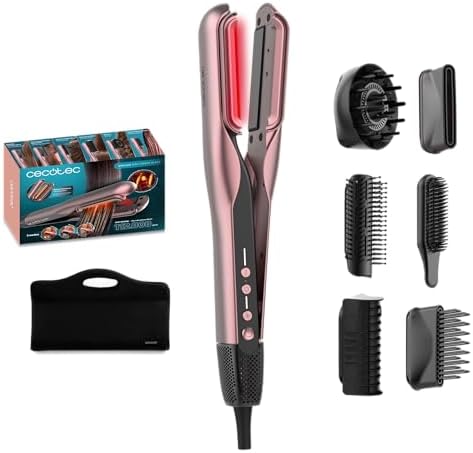 Cecotec Piastra e Asciugacapelli per Capelli AirLisse 6in1 iTwerk Black. 1000 W, 112000 rpm, Piastre Vibranti, Doppia Piastra Riscaldante, Tecnologia Infrarossi, 3 Modalità, Plasma, 6 Accessori