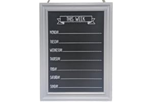 FYNE-FINDS Chalk Board Rectangle Week Days Menu, Meal, Memo, Weekly Planner Events Notes Kitchen Organiser Plaque (Grey)