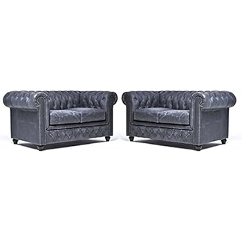 Chesterfield Canape 2 Places En Cuir Lave A La Main Noir Vintage