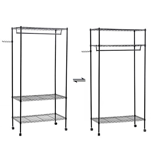 Songmics stabil metall Höhe 185 cm Kleiderständer Rollgarderobe bis zu 120 kg belastbar mit Stange (schwarz) LGR45P - 4