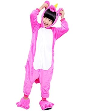EmilyLe Mädchen Einhorn Schlafanzüge Kinder Tier Jumpsuits Pyjama Cosplay Nachtwäsche Overall Hausanzug Fastnachtskostüm