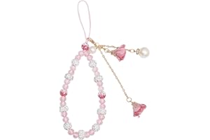 ISAKEN Cuentas de teléfono Cordón Flor de Cristal Cadena para teléfono móvil, Celular Pulsera Correa Caja del teléfono Colgante Regalo para Mujer, Rosa