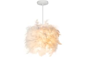 GUANSHAN Lampe à suspension en plumes de 25 cm, plafonnier élégant avec abat-jour en plumes, lustre, luminaire suspendu pour salle à manger, salon, chambre à coucher