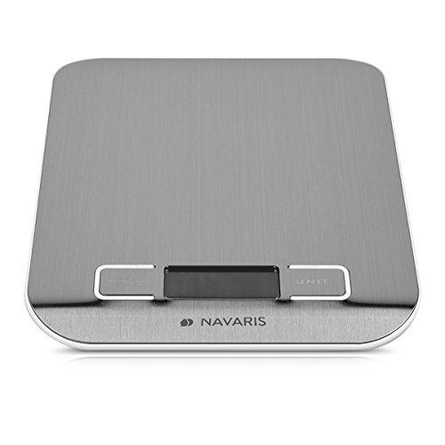 Navaris Digitale Küchenwaage / Genaues Wiegen bis zu 5kg / elektronische Präzisionswaage mit LCD-Display Anzeige / für Küche und Haushalt / mit Tara-Funktion / Inkl. Batterie / in Silber - 5