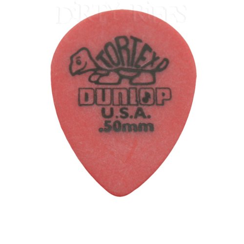 12 x Dunlop Tortex Small Teardrop Guitar Picks/Plectrums - 0.50mm Red In A Handy Pick Tin