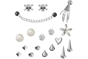 PWSAP 18PCS Fantastici Ciondoli per Scarpe Punk con Catena, Rivetto Arpione Cono Scheletro Scarpa Decorazione Charms Si Adatta Sandali Zoccolo, Y2K Gotico EMO Moda Charms Accessori, Festa Regalo di Vacanza