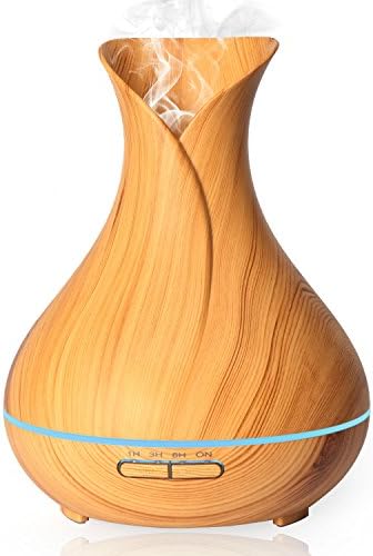 Qkfly Aromatherapy Essential Oil Diffuser 400ml Wood Grain Aroma Diffuser Ultrasonic Cool Mist Humidifier with Adjustable Mist Mode &amp; 7 Color LED Lights and Waterless Auto Shut Off for Home Office