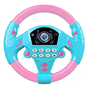 Lnrueg Pink Car Seat Boys Girls Suction Cup Home Wall Kids Steering Wheel Rotatable Safe Simulated Interactive Educational Driving Copilot Toy
