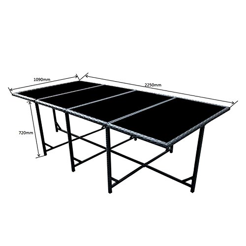 POLY RATTAN Essgruppe Rattan Set mit Glastisch Garnitur Gartenmöbel Sitzgruppe Lounge (8 Stühle, Schwarz) - 4