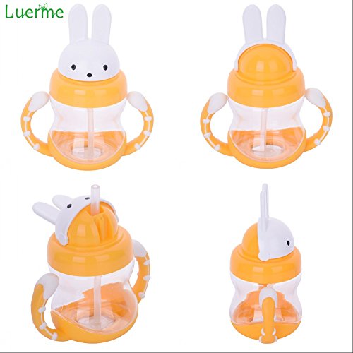 luerme 240 ml Flip Cartoon Kaninchen Gap Babys Kids Kinder Trinkbecher Stroh Sippy Flasche mit Antirutsch-Griffen - 7
