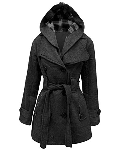 Janisramone Ladies Hooded Belted Winter Fleece Warm Jacket Coat Top Dark Grey UK 18
