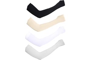 PCTC 4 Pairs UV Sun Protection Cooling Arm Sleeves for Men & Women, Tattoo Cover Up, Compression Arm Sleeves for Fishing Running Golf Soccer Bike Cycling (4 Colors, Black, White, Beige, Grey)