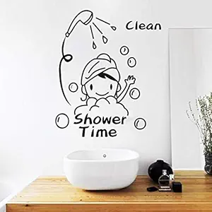 LYOMAN Shower Time Wall Decal water proof Bathroom wall Vinyl stickers home decorations wall decals bathroom wash basin stickers (Black)