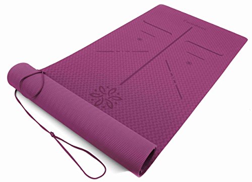 Ewedoos Eco Friendly Yoga Mat with Alignment Lines, TPE Yoga Mat Non Slip Textured Surfaces ¼-Inch Thick High Density Padding To Avoid Sore Knees, Perfect for Yoga, Pilates and Fitness (UK N Purple)