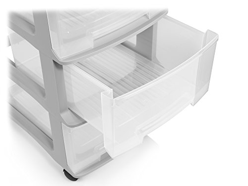 Bluespoon Rollwagen mit 4 Schüben | Gesamthöhe 58 cm | 4 Schubladen mit je 8 Liter | Schubladencontainer mit montierbaren Rollen | Endlos Stapelbarer Schubladenschrank mit Leichtlaufrollen grau - 3