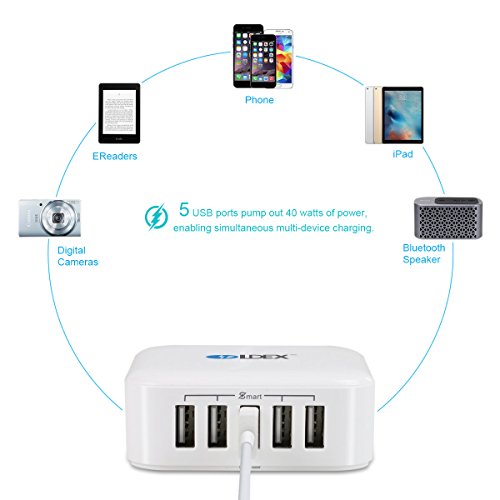 Ldex Neue Version USB Multi-Ladegerät, 40W 5 Port USB Tischladestation für iPhone 6s / 6s Plus iPad Air Pro / mini 4, Galaxy S6 / S6 Rand und mehr - 4