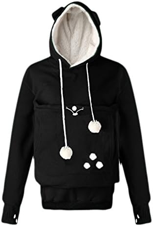 Ladyjiao Womens Fleece Hoodies Pet Holder Cat Dog Kangaroo Pouch Carriers Pullover Hooded Sweatshirt