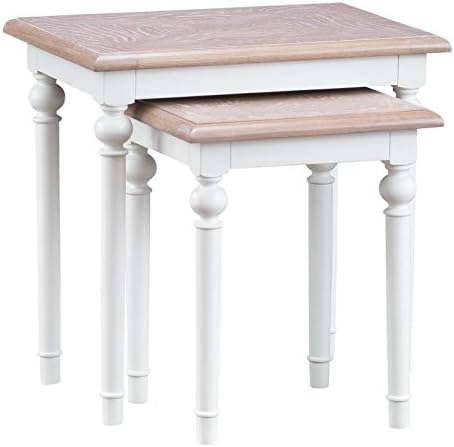 Norwich White Painted Nest of Tables including Lime-wash Oak Top | Set of 2 Tables | Wooden Nesting Table Collection