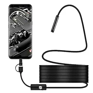 Asleesha USB Endoscope Camera 2mm Borescope Inspection Snake Camera Waterproof Micro USB, Semi-Rigid Cord with 6LED Lights