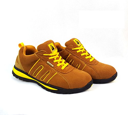 Preisvergleich Produktbild Sicherheitsschuhe mit Stahlkappe für Arbeit, Stiefelette, Schuhe, Turnschuhe, Wanderschuhe, Herren, Leder, Yellow / Camel Suede, 7