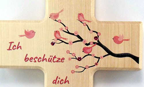 Christshop Schutzengelkreuz, Taufkreuz, Kinderkreuz mit Schutzengel Ich beschütze Dich in rosa mit Swarowski-Schmucksteinchen - 2