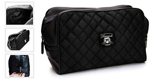 Mens Large Travel Toiletries Cosmetic Shaving Wash Bag Textile and Leather Made