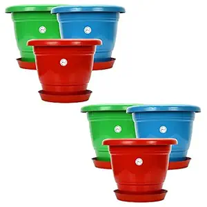 Kraft Seeds Gamla/Planter/Pot with 8-inch Tray/Bottom Plate (12 inch, Multicolour, Pack of 6)