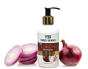 Three senses Natural Red Onion Shampoo for hair strengthening & hairfall control - Paraben & Sulphate Organic Red Onion Hair Treatment shampoo suitable for All hair type 200 ml.
