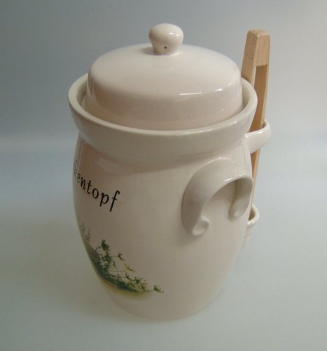 Gurkentopf 5L creme Keramik, mit Holzzange - 2