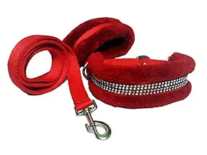 Petsplanet Dog Collar & Leash with Soft Fur - Medium 1 Inch Red