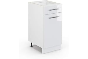Vicco Meuble Cuisine Fame-Line, Blanc Haute Brillance/Blanc, 40 cm sans Plan de Travail