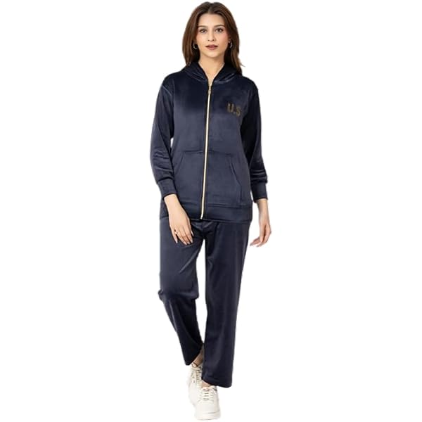 Buy Women's Velvet Tracksuit Set, Wine Color, Hooded Zip-Up Jacket