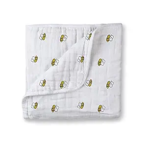 100% Muslin Cotton 4 Layer Newborn Baby Blanket Upto 5 Years, Soft Dream Blanket, Muslin Baby Blankets for Girls & Boys, Lightweight Newborn Nursery & Crib Blanket, Baby Shower Gift_Bee Print