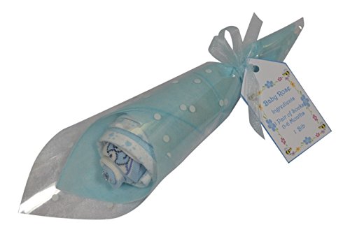 New Baby Gift, Baby Boy Sock & Bib Rose Bud, Baby Shower Gift