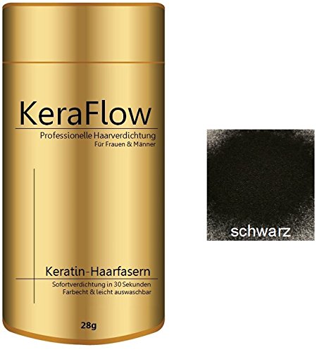 KeraFlow SCHÜTTHAAR STREUHAAR HAARVERDICHTUNG -28g- MIT SOFORTEFFEKT GEGEN TEILGLATZE UND LICHTES HAAR (schwarz) - 2