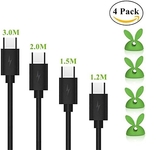 USB Type C Cable,Type C Adapter,Powerline USB Extension Cable Protector Micro USB Charger Long Cable Quick Charge and Holder Cord Cable Clips Computer&amp;Cell Phone Cable USB 2.0 for Android Samsung Tablets and More USB Type-C Devices With Cute Cord Drop Clips Cable Holder Straps(4 pack)