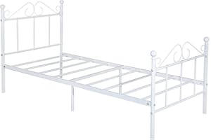 GZTGZMWG Letto Giroletto Singolo 90x190, Struttura Letto in Ferro Battuto Singolo per Materasso 90x190 cm,Letti Facile da Montare Adatto per Camera/Gli Ospiti/Bambini/Ragazzi/Anziani/Bianco/stile A