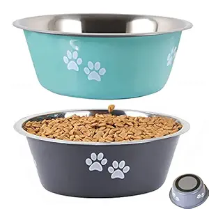 YUDANSI Dog Bowls 2 Pack Medium Large Dogs Feeding Bowls Food Water Bowls with Non-Slip Silicone Sole, Stainless Steel Dog Dishes Elevated Raised Pet Feeder