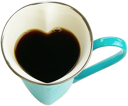 WAGOKOROYA 3mm Thickness Japanese Valentine's Artwork Fine Bone China Heart Mug / Heart Cup in an Exquisite Gift Box, Heart Platinum Line Series, Aqua