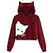 Produktbild Juliyues Kapuzenpullover Damen Langarm Frauen Cat Print Hooded Crop Sweatshirt Streetwear Kapuzenpulli Jumper Bluse Tops