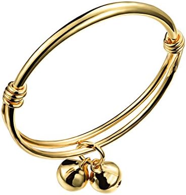 Ilove European Gold Plated Bracelet Cuff Bangle Bracelet Polished Gold Bell Charm Charm Baby Childrens
