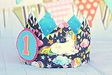  Corona de cumpleaños niña unicornio, corona de tela reversible para fiestas infantiles, adorno de pelo niñas