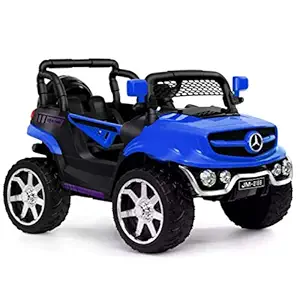 GettBoles Dafari Baby Toy Car to Drive, Electric Rechargeable 12V Battery Operated Ride on Car Jeep for Kids with Music, R/C, Led Lights. Age 1-6 Years (Metallic Blue)