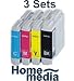 Produktbild Home Media – 3 x kompatible Patrone Sets (12 Patronen) für Brother LC970, LC1000 Multipack. Bestehend aus 3 x schwarz, 3 X Cyan, 3 x Magenta, 3 x YELLOW Patronen. TO FIT Brother Drucker Modelle DCP-130 C DCP-135 C, DCP-150 C, DCP-153 C,-157 C, 330 C, 350 C, 540CN, 560CN, 750CW, 770CW, MFC-235 C, MFC-240 C, 260 C, 440CN, 465CN, 660CN, 680CN, 845CW, MFC-885CW, MFC-3360 C, 5460CN, 5860CN