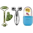 Finalize® (FREE) Face ice roller,3D Manual Roller Face Body Massager With And Anti Aging 100% Natural Jade Stone Roller Msagger With Gua Sha Tools for Face and Body Massager