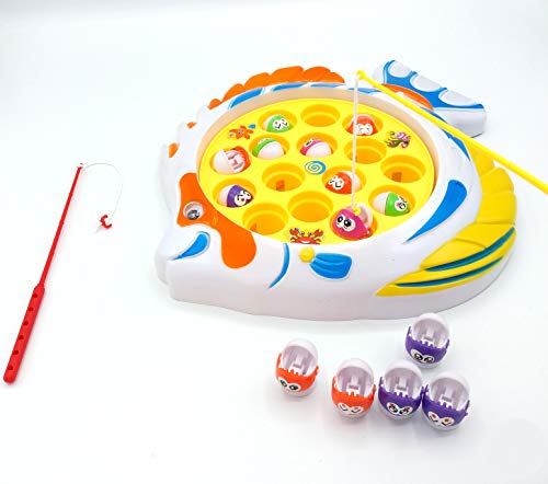HONGCHENG Juego de Mesa de Pesca Musical Giratorio con 15 Peces y 2 Cañas de Pescar para niños 3+ años