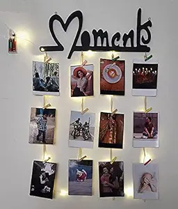 VAH- Kya Bat Hai !! Moment with Light Design Hanging Photo Display Picture Frame Collage Picture Display Organizer with Wood Clips LED Light for Wall Decor Hanging Photos