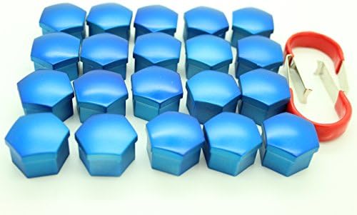 20x Universal Wheel Nut Covers Hex in Various colours comes with Removal Tools (BLUE 17mm)